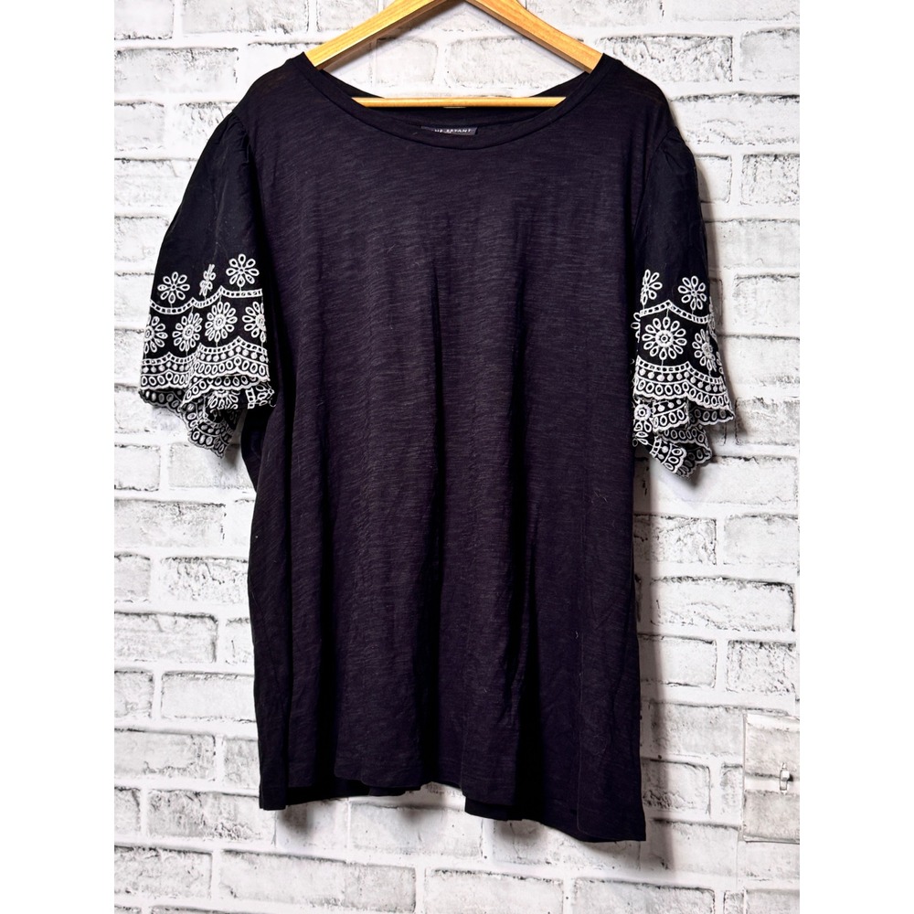 Lane Bryant Black Eyelet Embroidered Sleeve Slub Knit Top‎ Plus Size 26/28 NEW